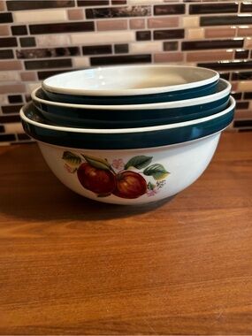 Green-Rimmed Fruit Ceramic Mixing Bowls - Set of 3 Home Dining